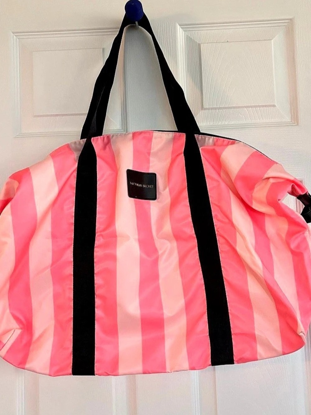 Victoria's Secret Iconic Stripe Weekender Duffle Bag Pink & Black